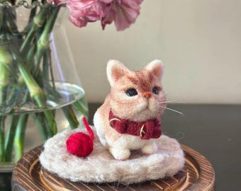 Mini Nadel gefilzte Katzenskulptur, Katzensimulation, Familiengeschenk, Vatertagsgeschenk