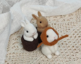 Mini Needle Felted Rabbit, Felt Animal Sculpture Ornament, Father's Day gift