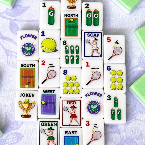 Tennis Mahjong Tile Set, Custom Illustrated Design (152 Tiles)