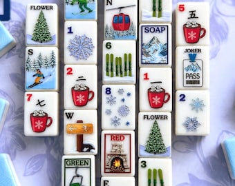 Mahjong-Fliesenset mit Skifahrer-Thema (152 Fliesen)