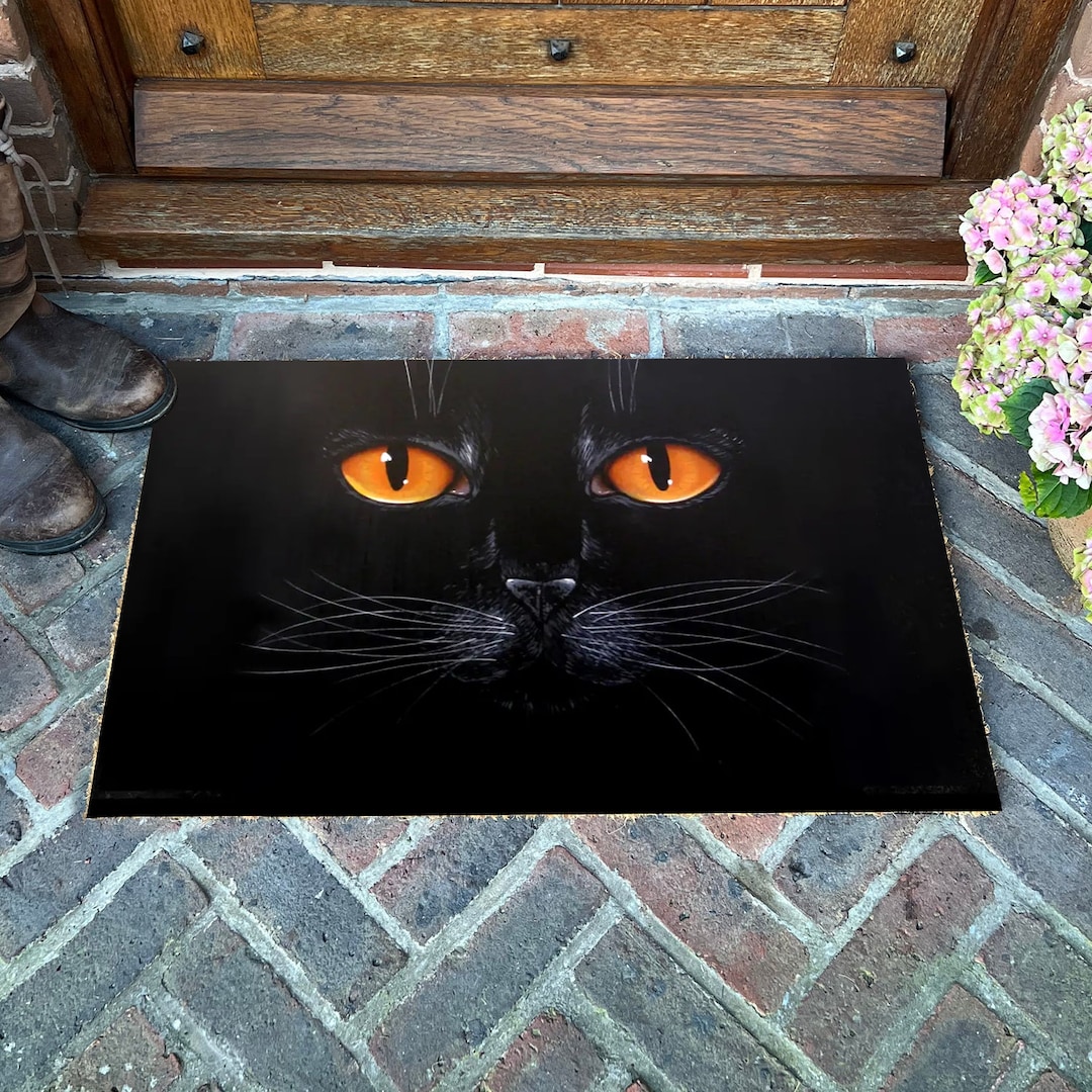Black Cat Doormat Black Cat Doormat Home Decor Custom Cat Etsy