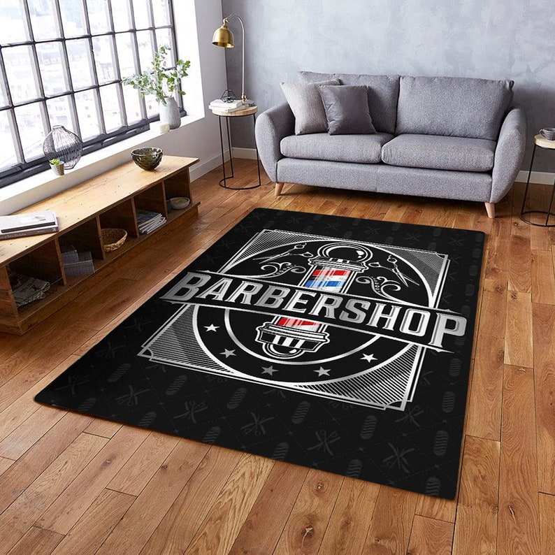 Barber Shop Rug Barber Pole and Scissors Black Rug for Living Etsy