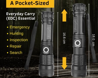 Rechargeable Super Bright LED Torch Water Resistant 200-Meter-Long Distance Beam Pocket-Size 1200High Lumens Flashlight Torch Camping Light