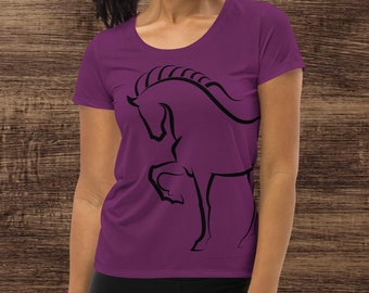 Horse Line Drawing Design - Womens Athletic T-shirt in Plum Purple and Sizes XS-3XL