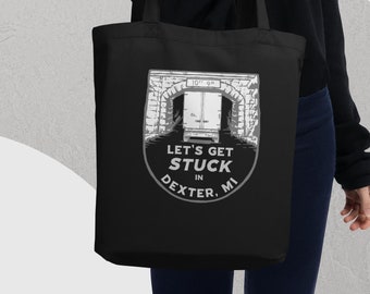 Stuck Under Bridge in Dexter - Organic Cotton Tote Bag in Black (Dexter, Michigan)