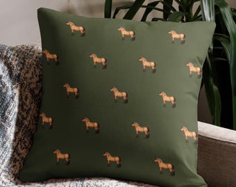 Norwegian Fjord Horse - Throw Pillows in Olive Green (3 Sizes Available)