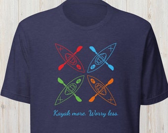 Kayak Geometric Design (Kayak More, Worry Less) - Unisex Lightweight T-Shirt in Multiple Colors and Extended Sizes