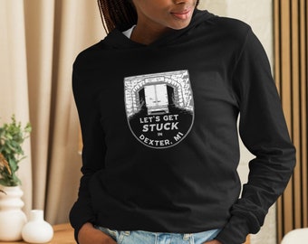Stuck Under Bridge in Dexter - Hooded Long Sleeve Tee in 4 Shirt Colors and Sizes XS-2XL (Dexter, Michigan)