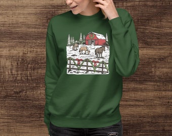 Winter Holiday Horse Farm Design - Unisex Premium Sweatshirt in 3 Colors and Sizes S-3XL