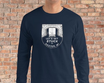 Stuck Under Bridge in Dexter Michigan - Unisex Long Sleeve T-Shirt in 5 Shirt Colors and Sizes S-3XL
