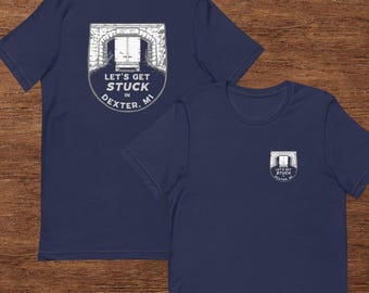 Stuck Under Bridge in Dexter Michigan (Front and Back Print) - Unisex T-Shirt in Sizes XS-3XL and 6 Colors