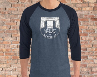 Stuck Under Bridge in Dexter Michigan - 3/4 Sleeve Raglan Baseball Shirt in 2 Color Combos and Sizes XS-2XL