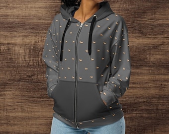 Patrón de caballo del fiordo noruego - Sudadera con capucha unisex con cremallera en gris acero claro / oscuro y tallas XS-4XL