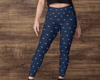 Patrón Caballo Fiordo Noruego - Leggings Con Bolsillos En Azul Marino Y Tallas 2XS-6XL