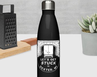 Stuck Under Bridge in Dexter, Michigan - Black Stainless Steel Water Bottle, 17 oz.