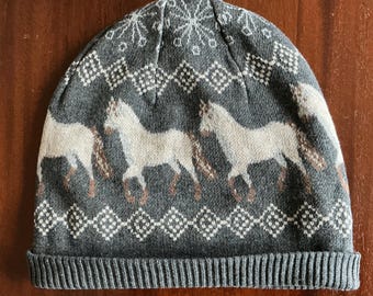 Norwegian Fjord Horse - Knitted Beanie Hat (Charcoal Gray)