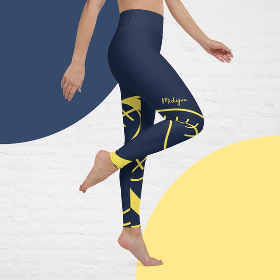 Michigan Yoga Leggings in Maize & Blue Sizes XS-XL 