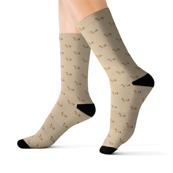 Norwegian Fjord Horse Pattern - Crew Socks in Beige and Sizes S-L