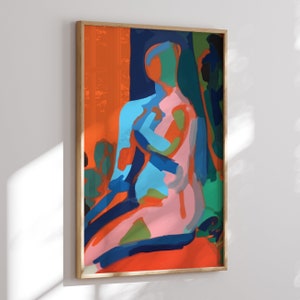 Roter Kunstdruck - Impressionismus Abstraktes Frauen Porträt Inspiriert von Henri Matisse