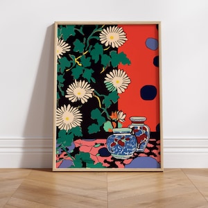 Weiße Blumen Kitsch Art Print - Henri Matisse inspiriertes florales abstraktes Poster