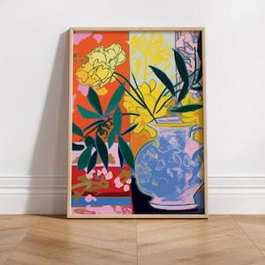 Gelbe Blumen abstrakte Kunst Poster - Henri Matisse inspirierte Malerei für Maximalismus Wohnkultur