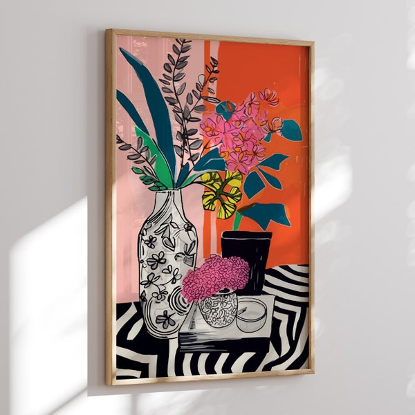 Abstracte bloemen illustratie poster - uniek meisje kamer decor