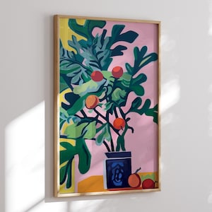 Tangerine Branches Abstract Art Print - Henri Matisse Inspired Painting