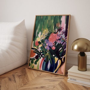Rosa Blumen Gemälde - Floraler Kunstdruck Inspiriert von Henri Matisse