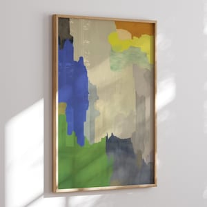 Grün, Navy und Gelb Abstrakte Kunst Poster für zeitgenössischen Wanddekor