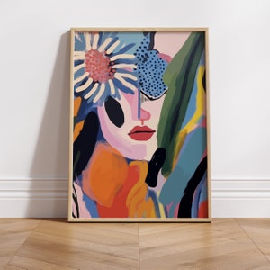 Retro Impressionismus Kunstdruck - Modernes Abstraktes Portrait Inspiriert von Henri Matisse, Unikat