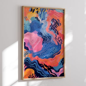 Dreamscape Pink Wall Art - Bunter abstrakter Druck für zeitgenössisches Schlafzimmerdekor, impressionistisches Plakat