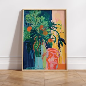 Green and Orange Abstract Art Print - Contemporary Painting Inspired by Henri Matisse