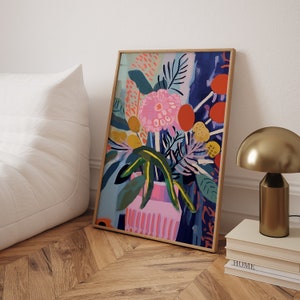Pink Flowers Abstract Art Poster Inspired by Henri Matisse, Vibrant Floral Print