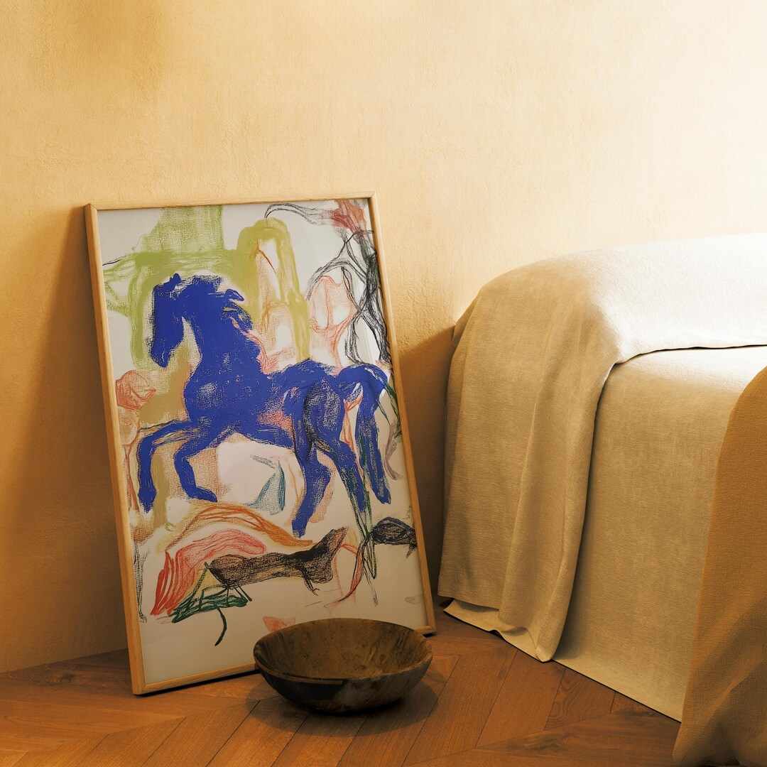 Blue Horse Abstract Painting. Framed Art Print - Etsy