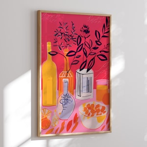 Gerahmtes Poster | Blumen Illustration | Abstrakte Malerei | Boho-Kunst-Stil | Natur Wand Kunst | Wein-Liebhaber Geschenk | Henri Matisse