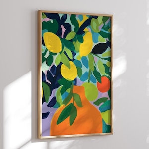 Citroenboom schilderij, abstracte poster geïnspireerd door Henri Matisse, unieke Home Decor Art Print