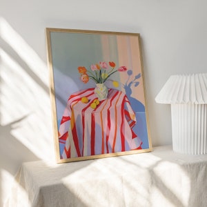 Rosa Tulpen Kunstdruck - Abstraktes Blumen Poster Inspiriert von Henri Matisse