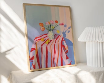 Pink Tulips Art Print - Abstract Flowers Poster Inspired by Henri Matisse