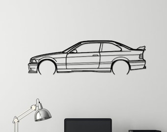 E36 M3 Silhouette Metal Wall Art: Car Garage Decor, Automobile Design