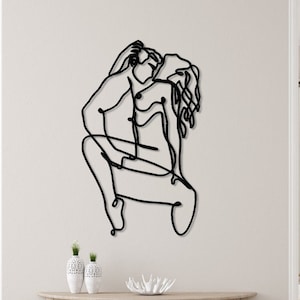 Bathroom Wall Art, Cool Couple Portrait Bath, Minimalist Line Art, Gift For Her, Metal Artwork, Modern Home Decor, Christmas Gift