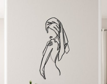 Woman Metal Bathroom Wall Decor, Minimalist Line Art, Modern Home Decor, Metal Wall Art, Housewarming Gift, Minimalist Female Body Wire Art