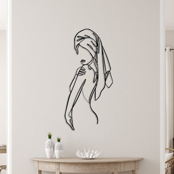 Woman Metal Bathroom Wall Decor, Minimalist Line Art, Modern Home Decor, Metal Wall Art, Housewarming Gift, Minimalist Female Body Wire Art