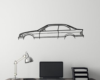 E36 Coupe silhouet metalen auto kunst aan de muur, autogarage muur decor, automotive teken, cadeau voor hem, decor van auto, gepersonaliseerd cadeau