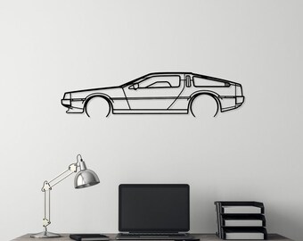 Delorean gedetailleerde silhouet metalen auto kunst aan de muur, autogarage muur decor, automotive teken, cadeau voor hem, decor van auto, gepersonaliseerd cadeau