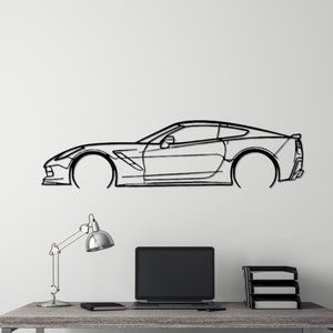Art mural de voiture en métal silhouette C7, décoration murale de garage de voiture, enseigne automobile, cadeau pour lui, décoration de voiture, cadeau personnalisé, cadeau pour petit ami