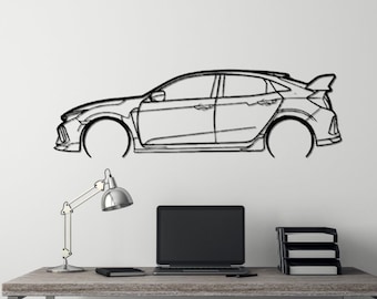 Metalen wanddecoratie met Civic Type R-silhouet, autosilhouet, JDM-garagedecoratie, cadeau voor autoliefhebbers