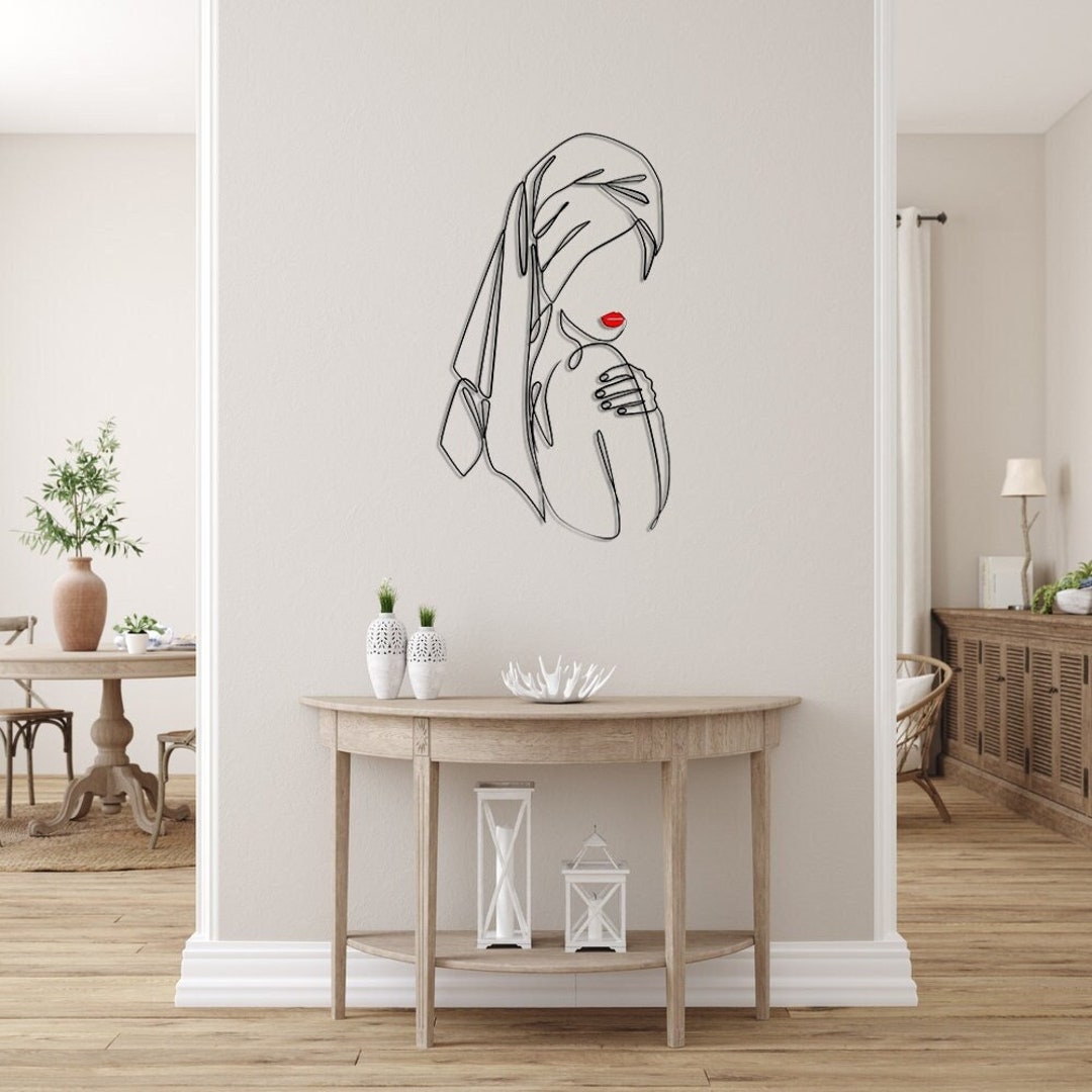 Bathroom Wall Decor Metal Wall Art, Minimalist Line Art, One Drawing ...