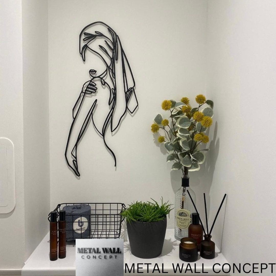 Woman Metal Bathroom Wall Decor, Minimalist Line Art, Modern Home Decor
