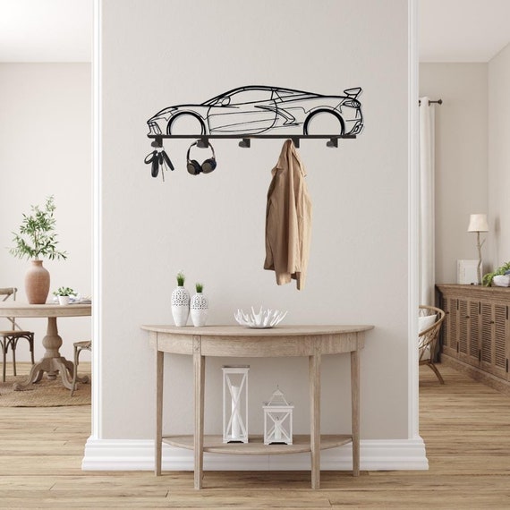 C8 HTC Car Metal Wall Art: Coat Rack Key Hanger, Entryway