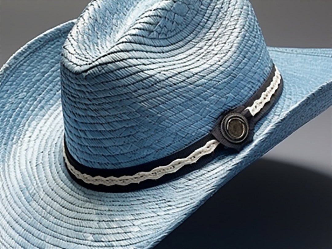 Blue Cowboy Hat Hand Knitted Cowboy Hat With Delicate Etsy